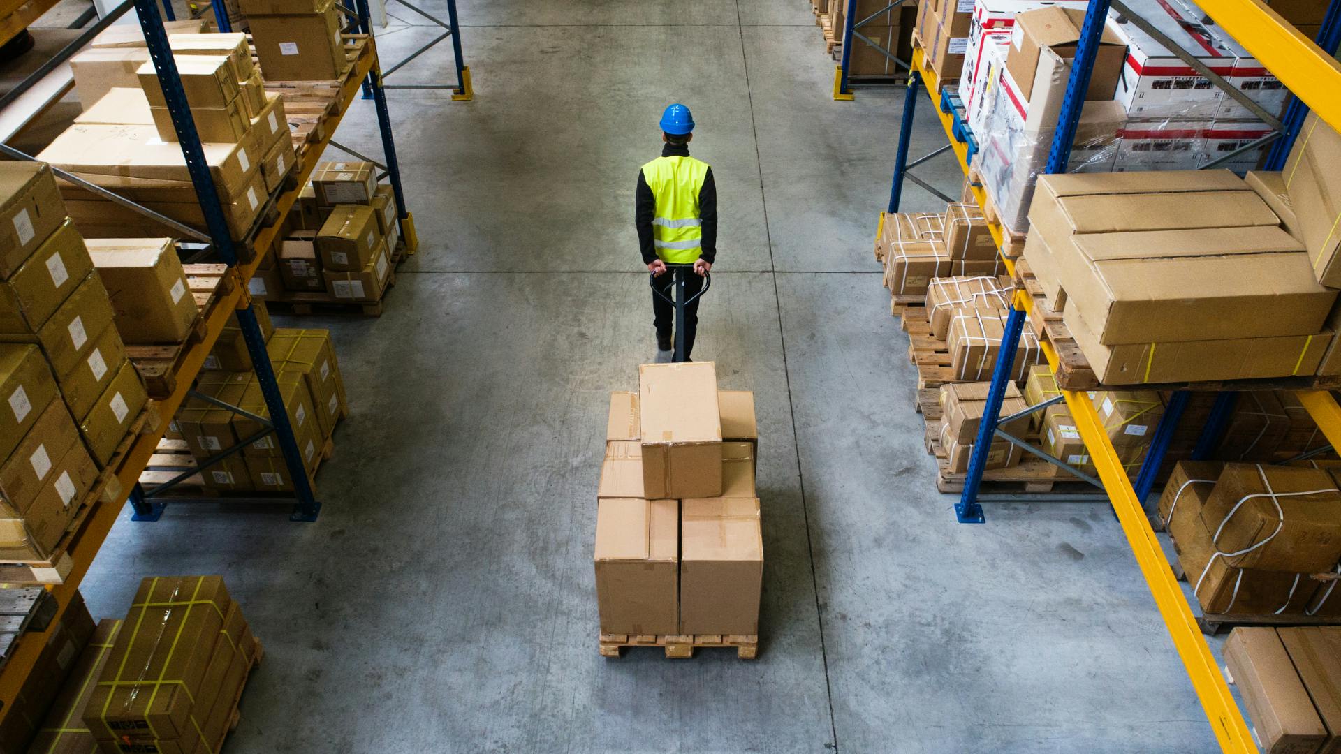 aerial view of a warehouse worker