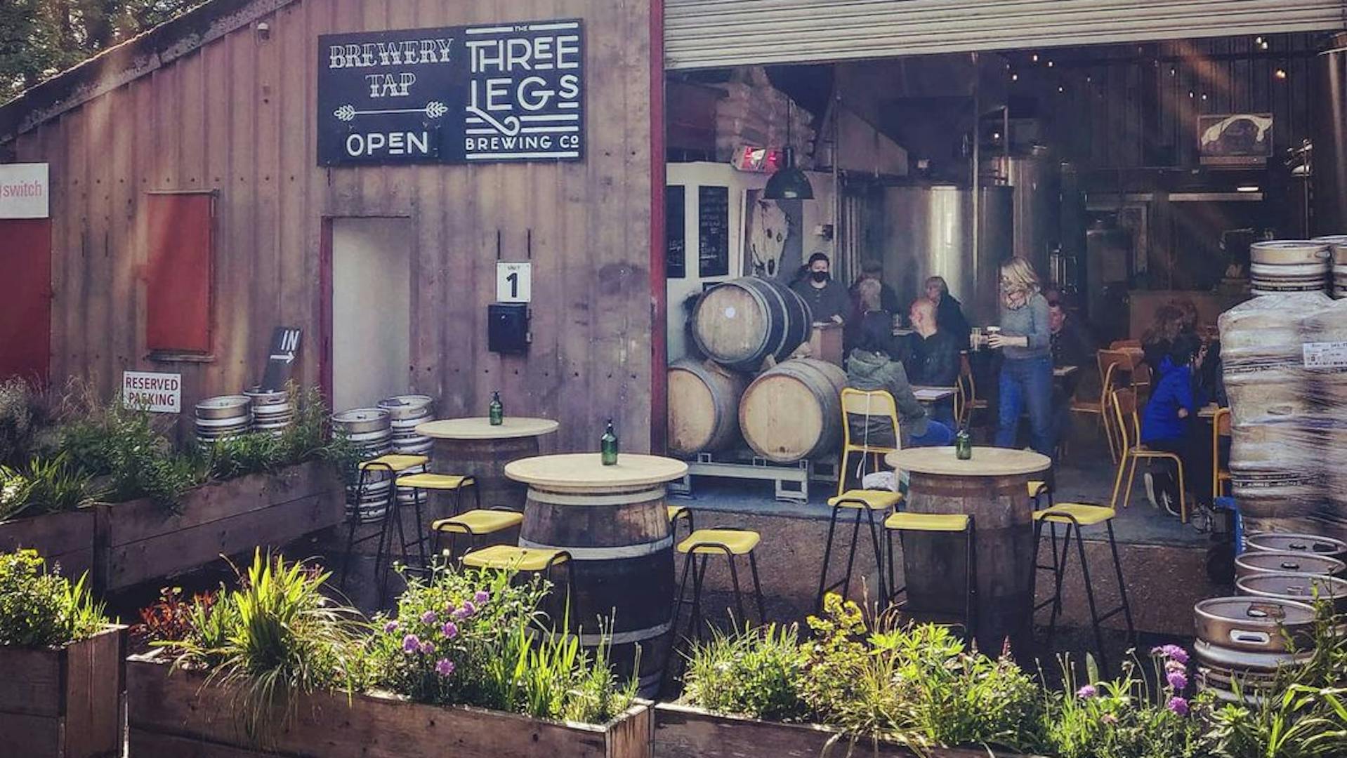 Barn-style bar at the Three Legs Brewery Company