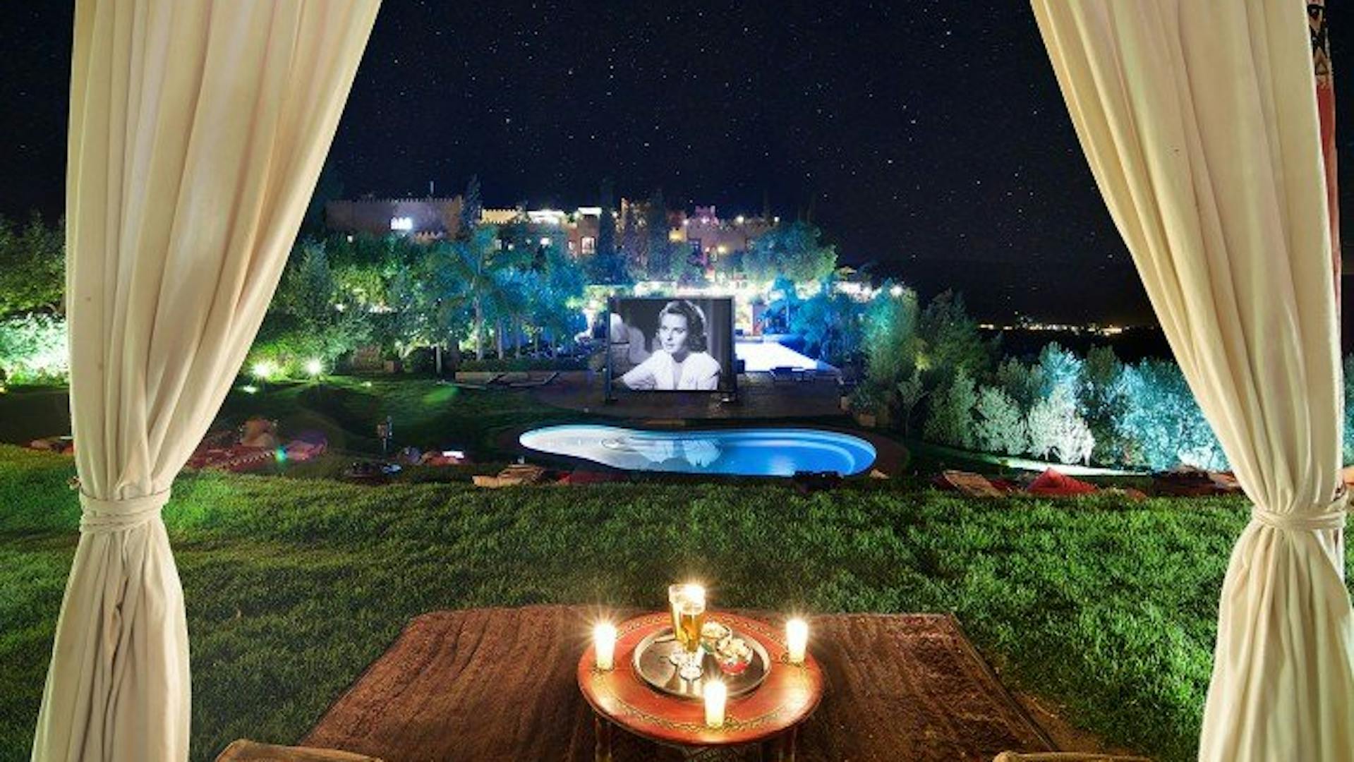 Outdoor cinema at Kasbah Tamadot in the Atlas Mountains